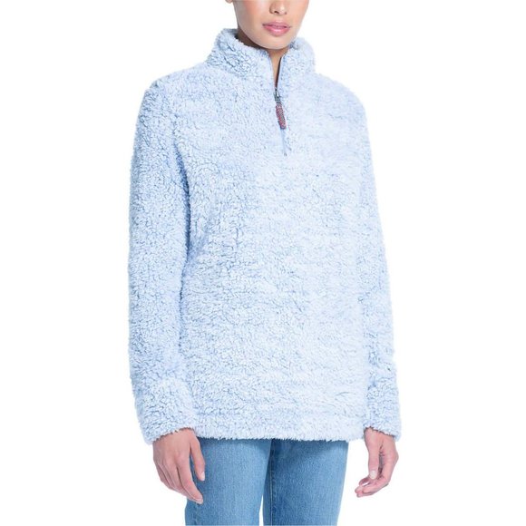 NEW Light Blue Fluffy Cloud Fleece Quarter Zip Pullover Sherpa Jacket | Size M - Picture 1 of 12